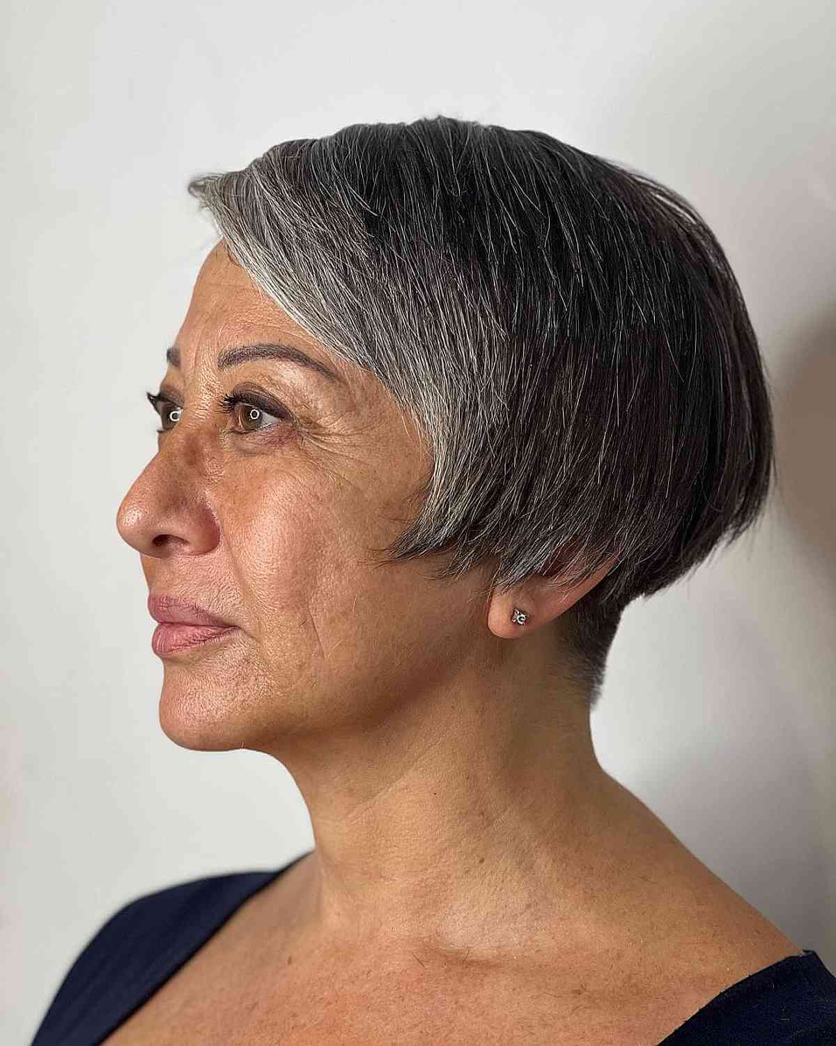 Beautiful Grey Bob with a Side Bang for Ladies 60 and Over