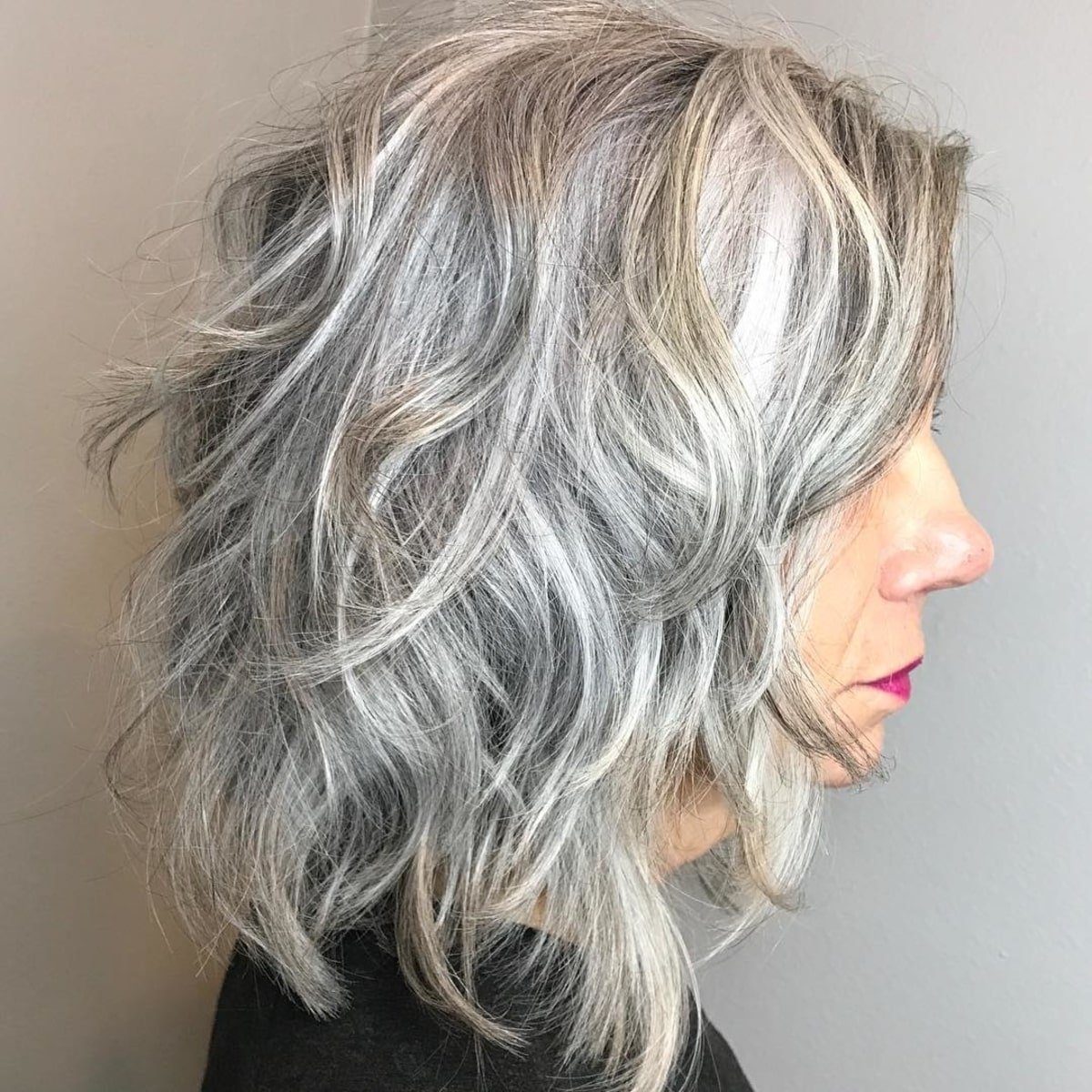 wavy gray lob for older women over 60