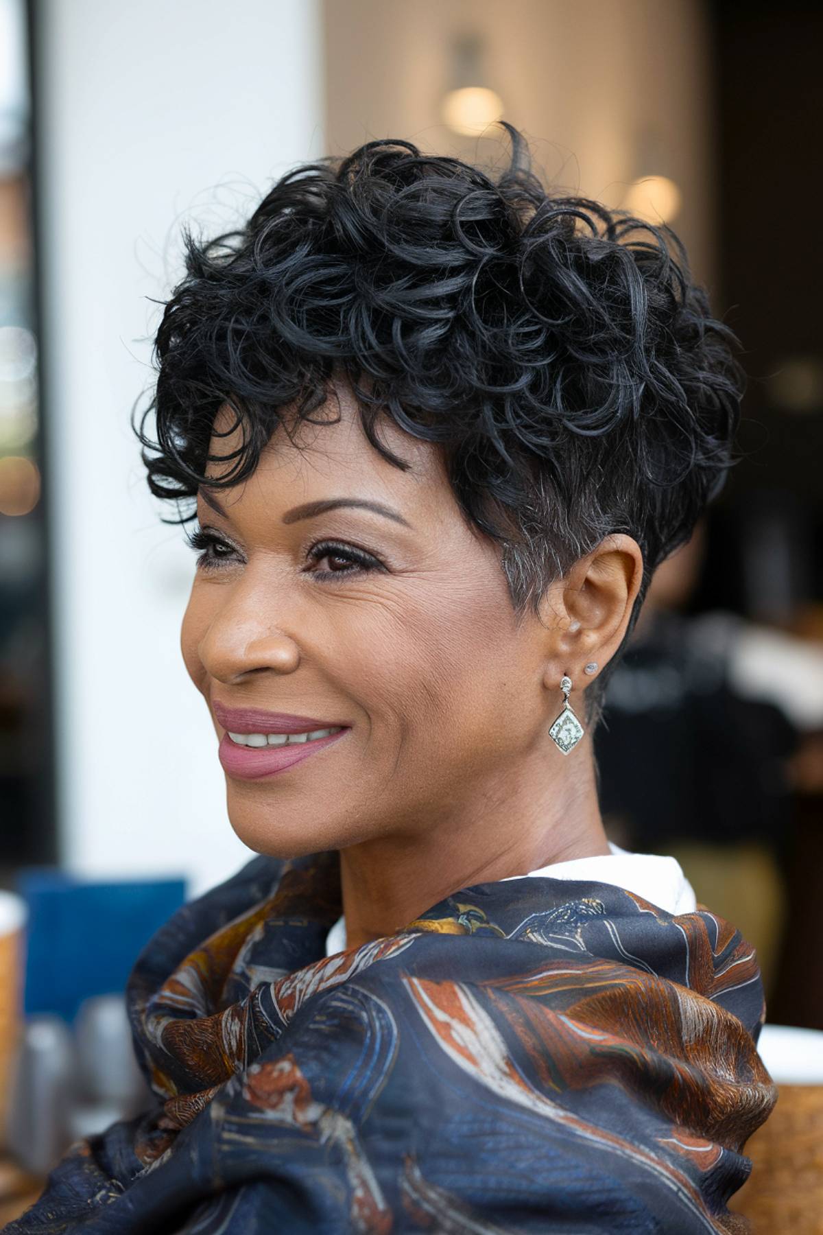 Short frizzy hairstyle is pointed to black women 60+
