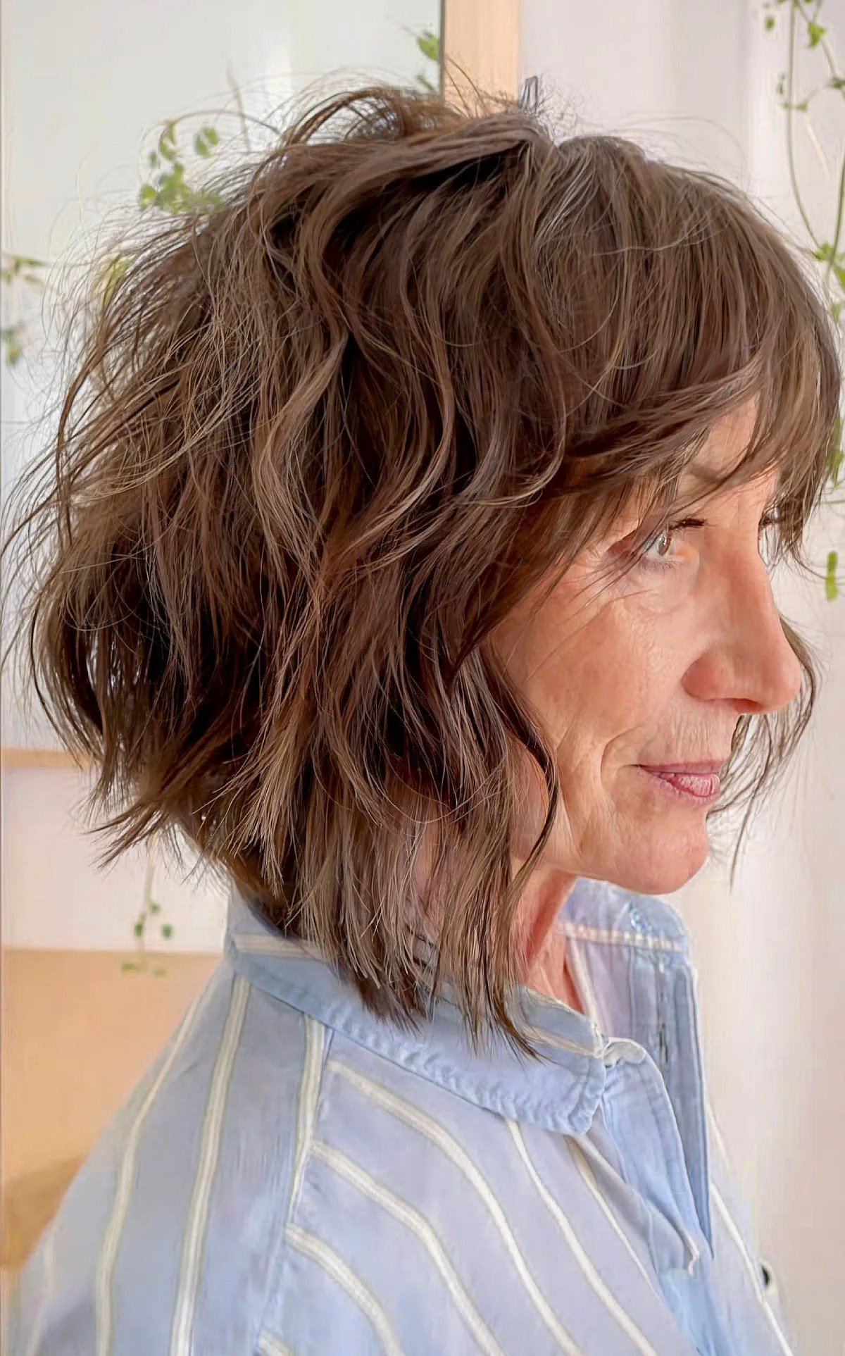 Tousled and Messy Short Bob with Fringe for Ladies Aged 60