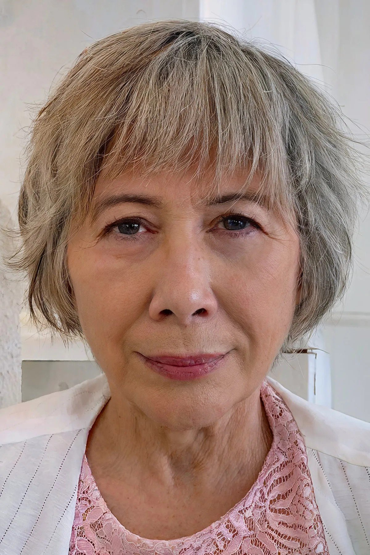 Short Silver Wispy Bob with Wispy Fringe for Ladies 60 and Over