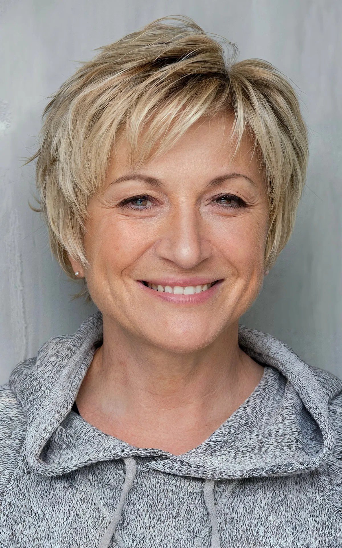 Short Bob with Blonde Highlights and Fringe for Ladies Aged 60