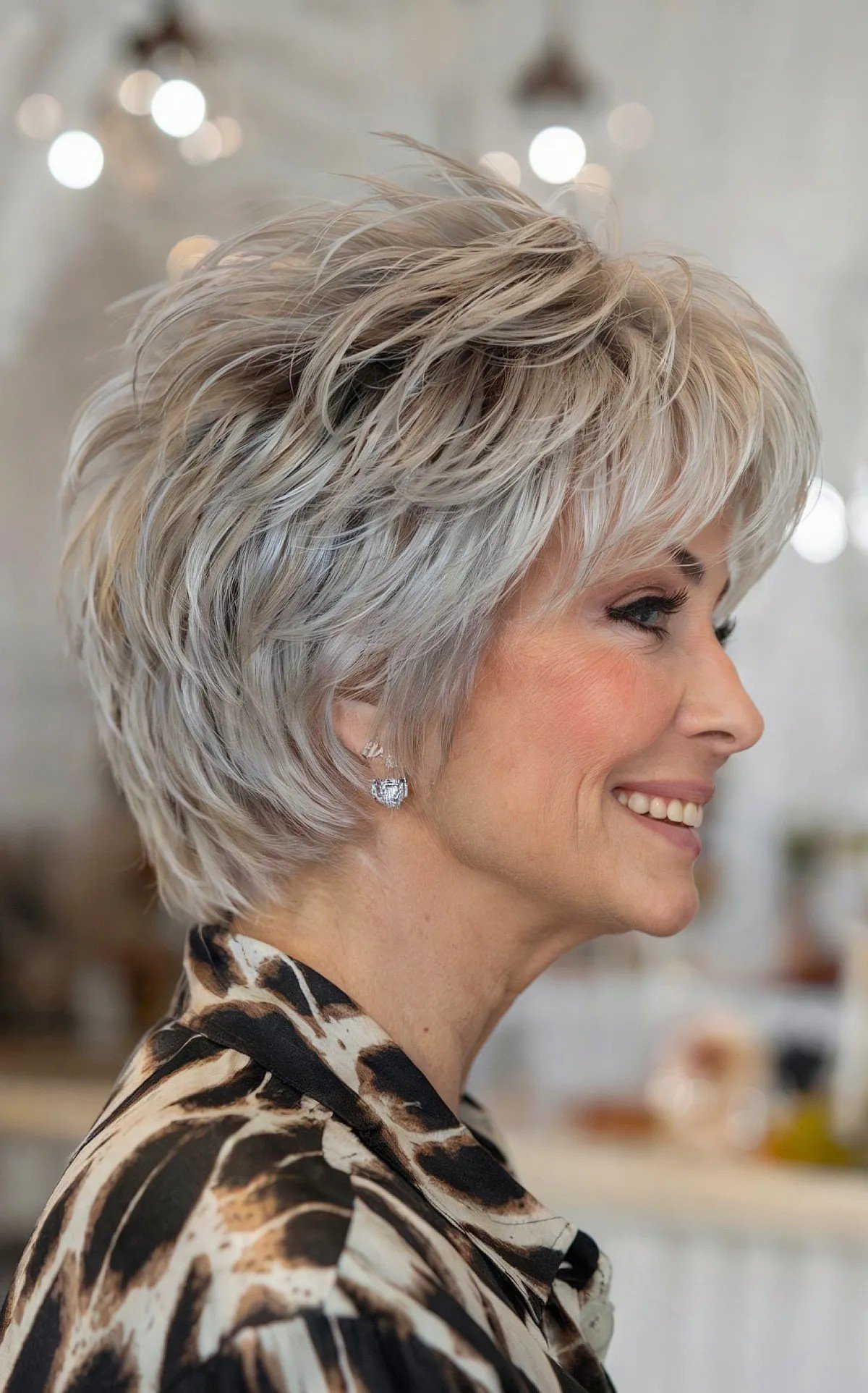 Additional short hair with layers of feathers for women over 60 years