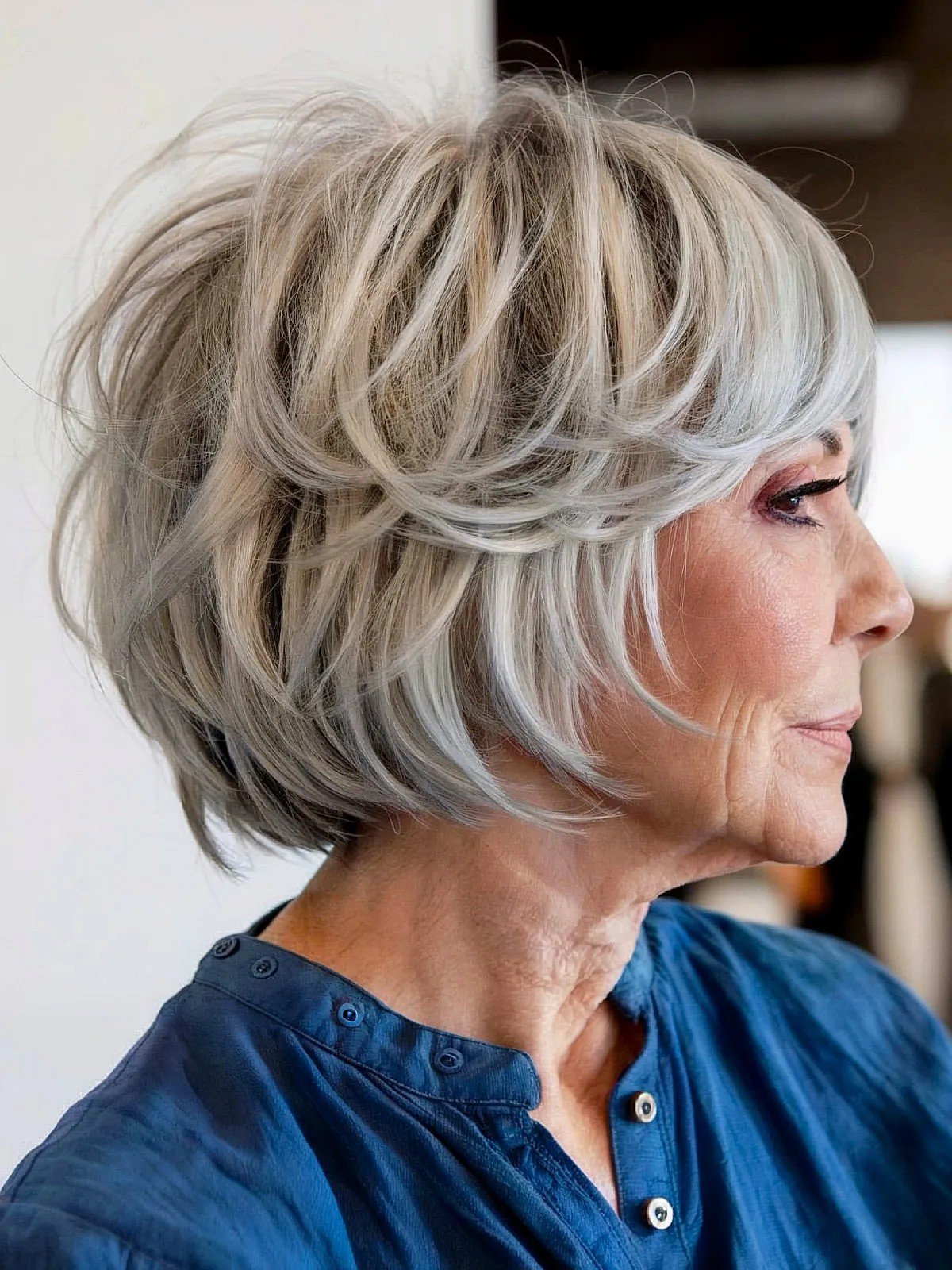 Bob pixi small gray feathers with fluctuating layers for women over the age of 60