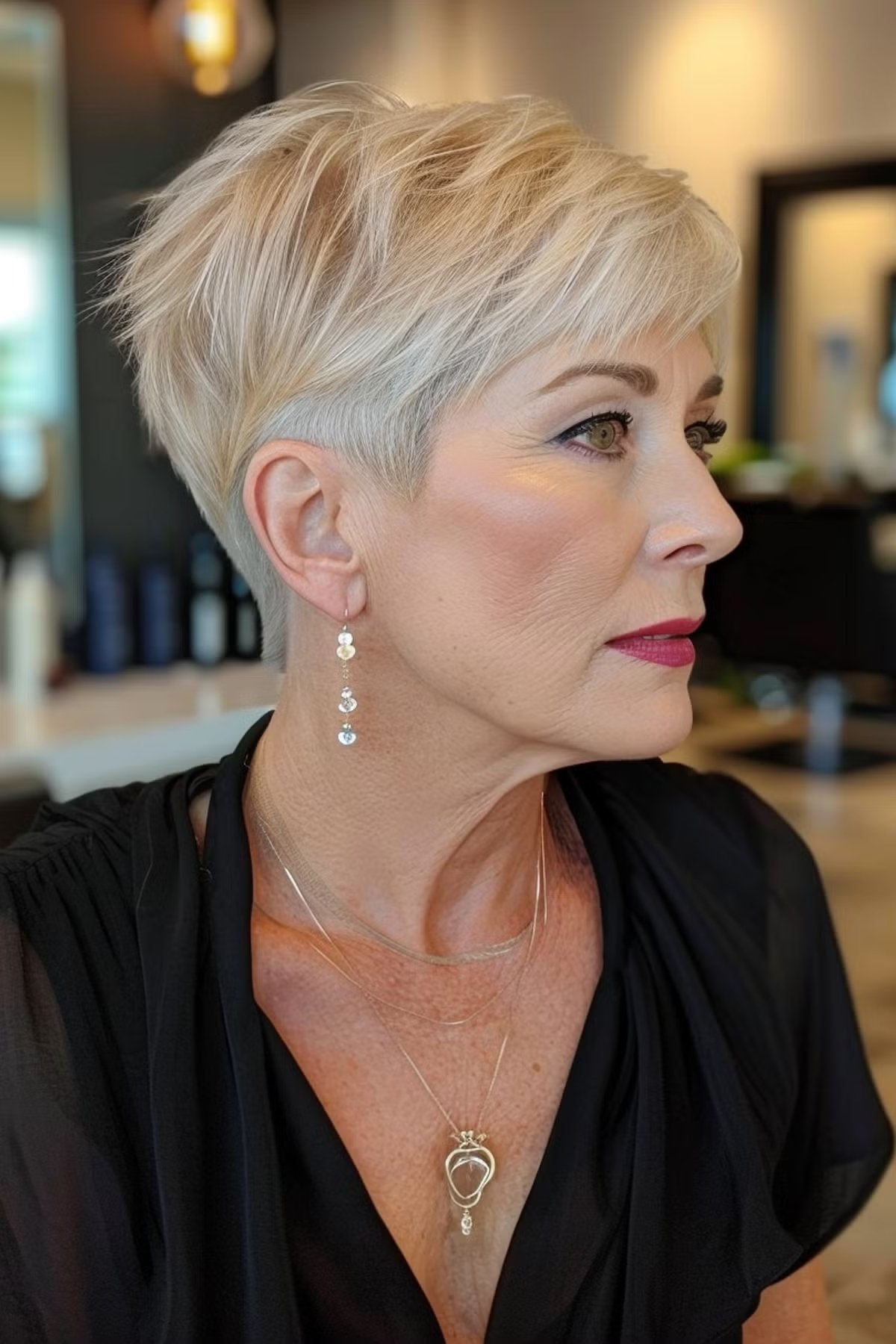 Cropped wedge haircut for 60-year-old older women