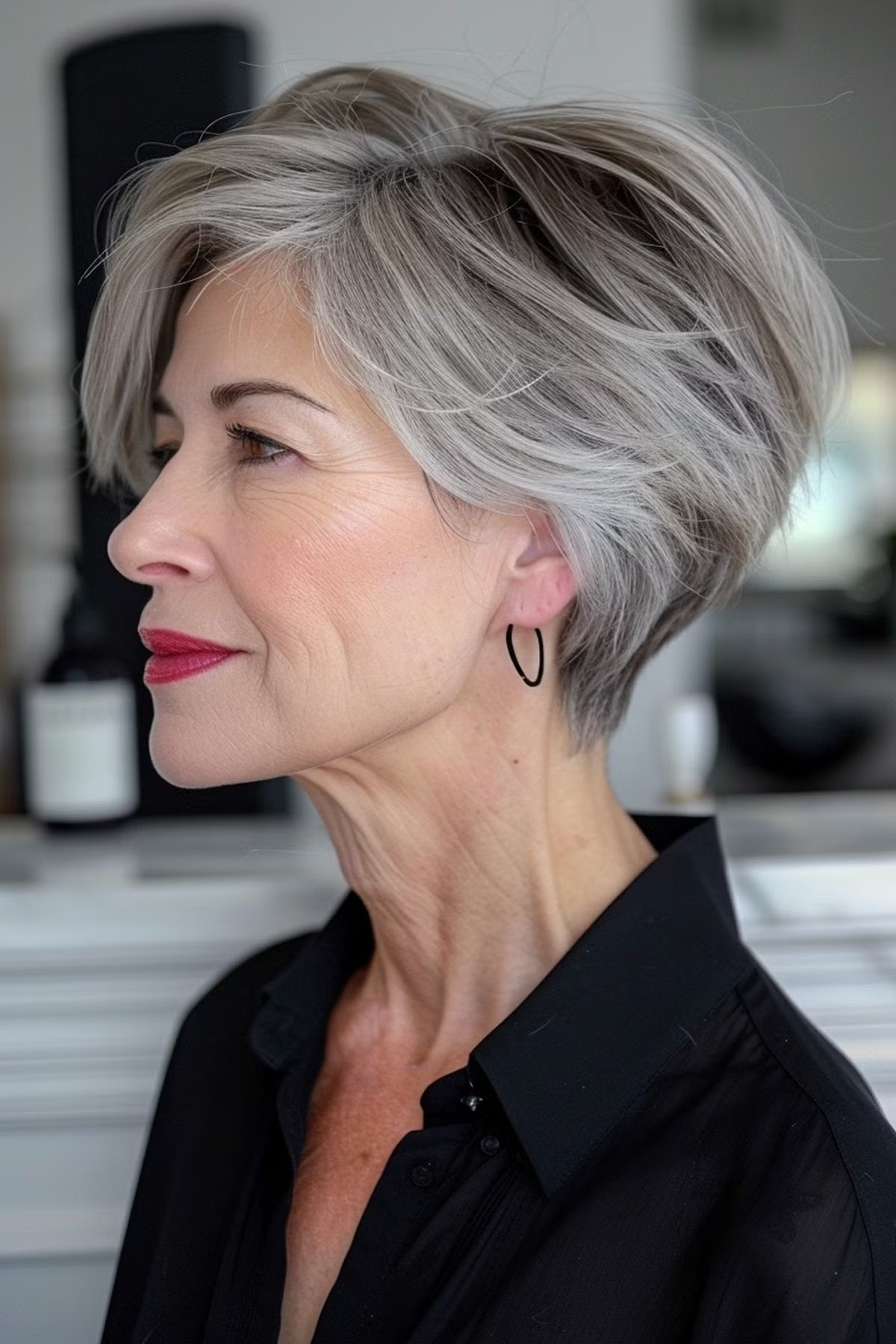 wedge cut for women over sixty with thin hair