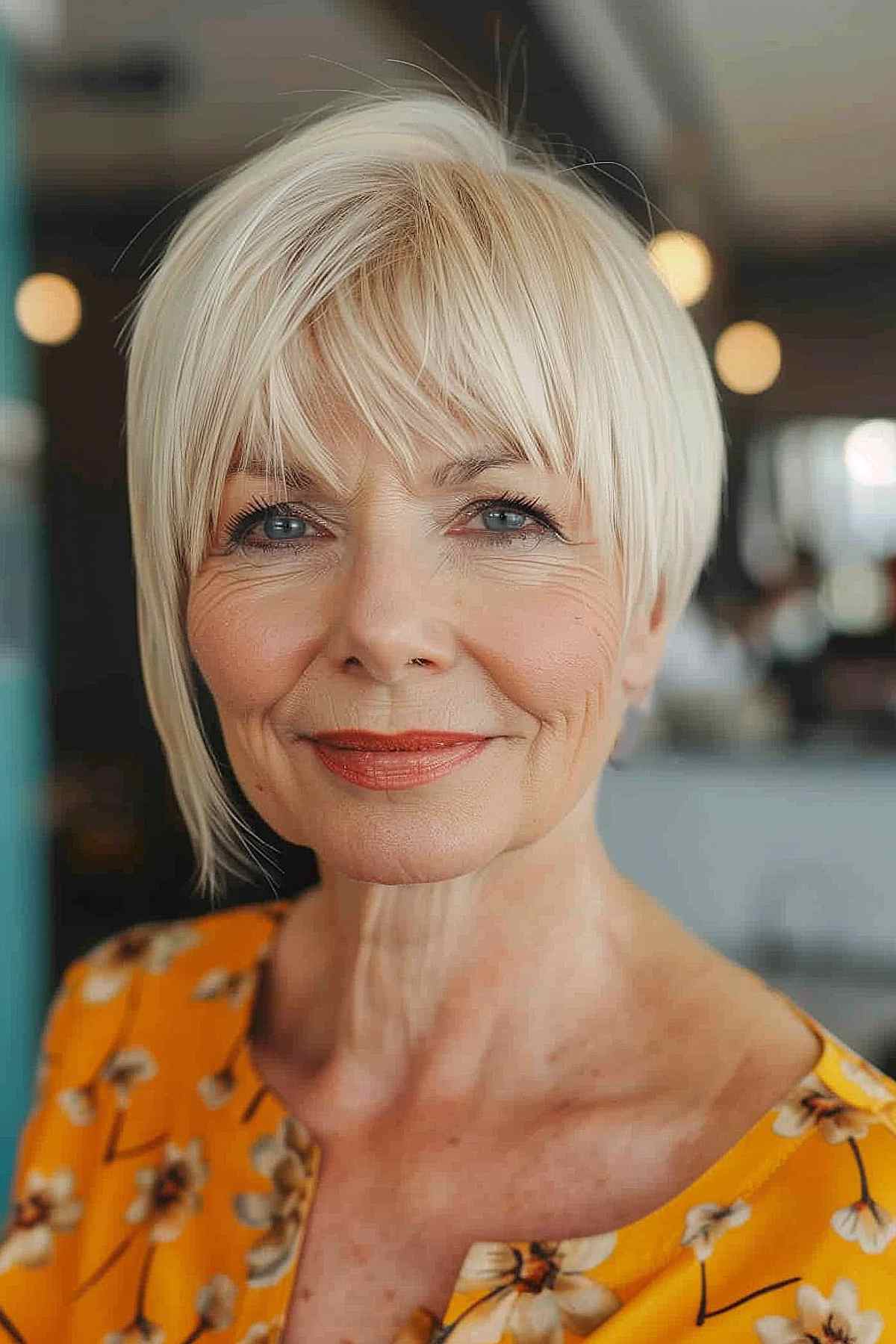 Unlike jaws with the side bangs of women more than 60