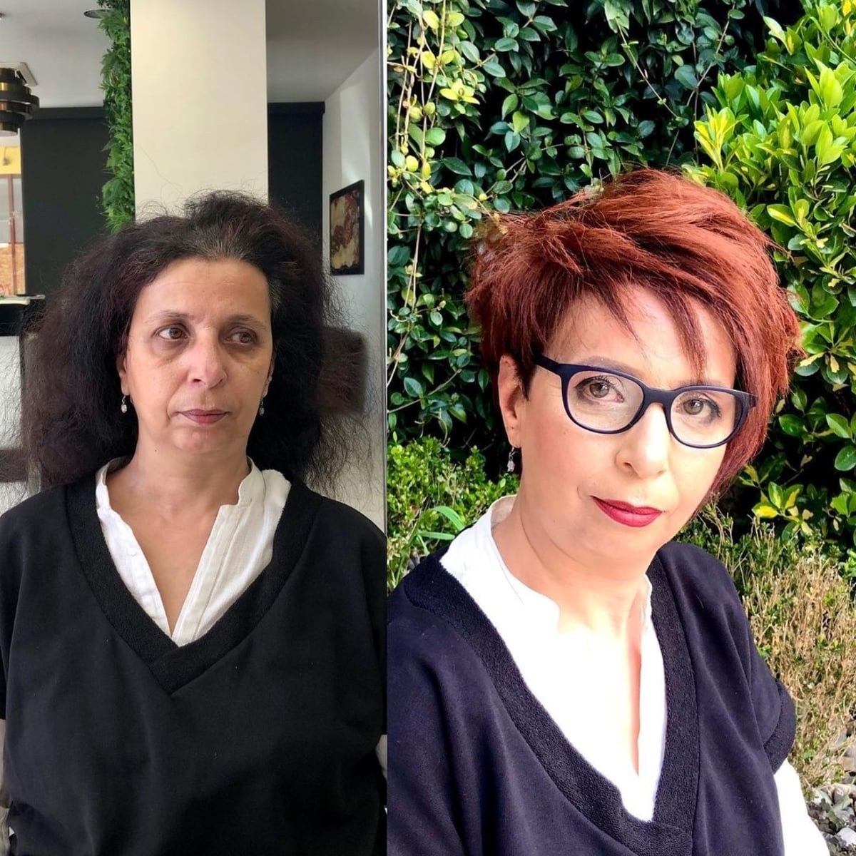 The deep side part is asymmetric pieces with straight hair for women over 60 with glasses
