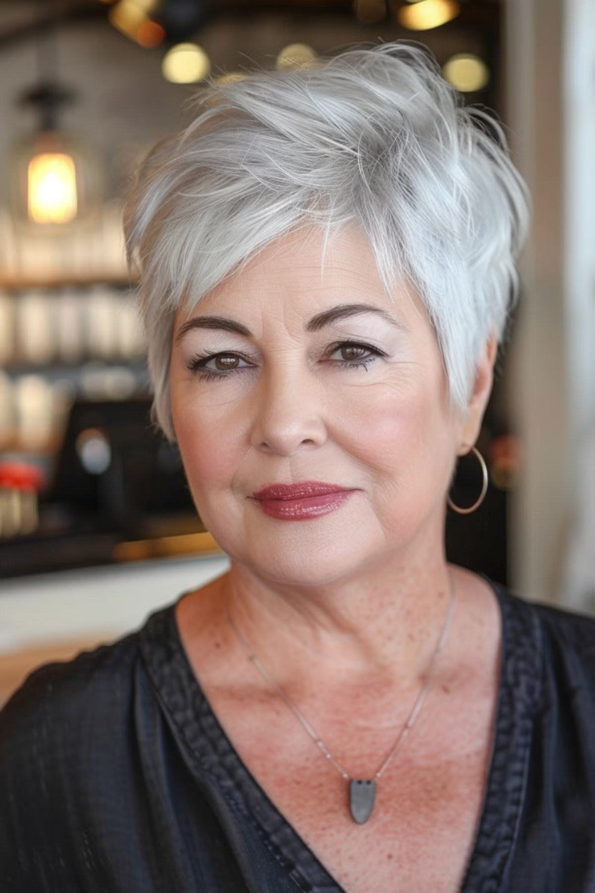 Very short pixel for women over 60 with round face shapes
