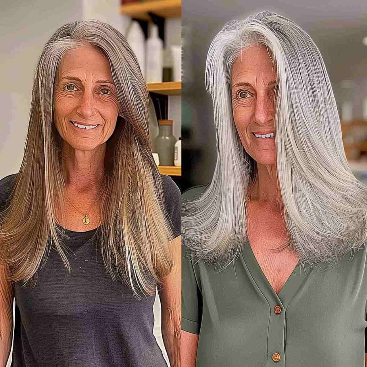 A medium -length gray hair for women between 60 years old