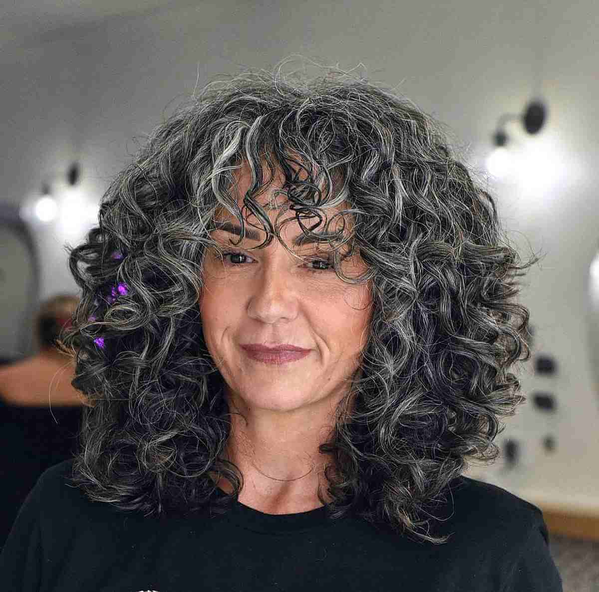 Medium length and curly salt with frizzy explosions 60 and above