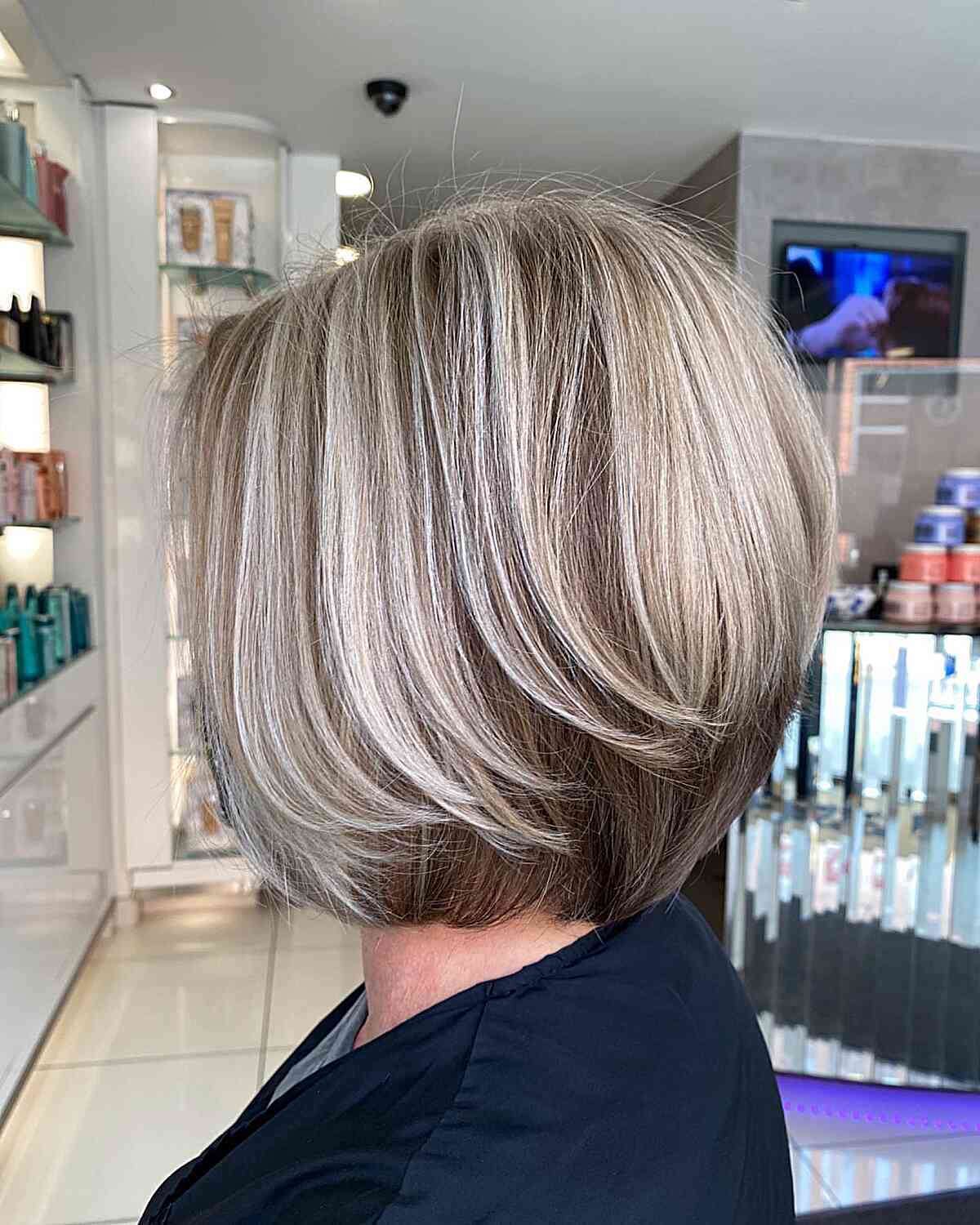 Blended Short Grey Bob with Dark Brown Underneath
