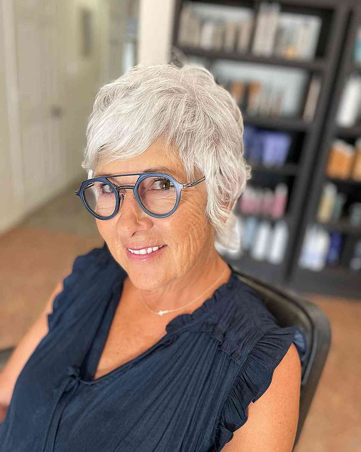 A short white chapter for the elderly aged 60 years with glasses