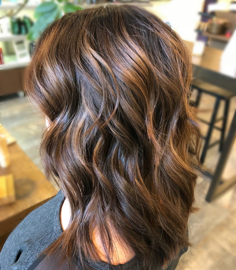 Sun-Kissed Caramel Halo Highlights on Dark Brown Hair