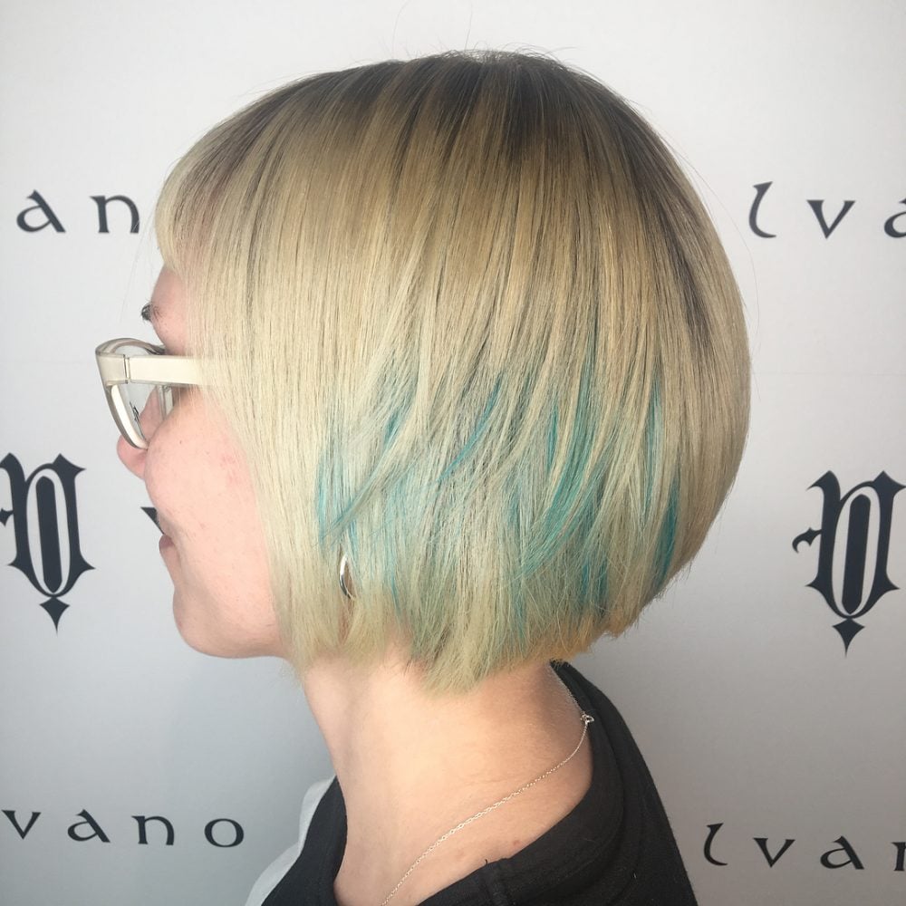 Hidden Teal Peekaboo Highlights on Short Hair