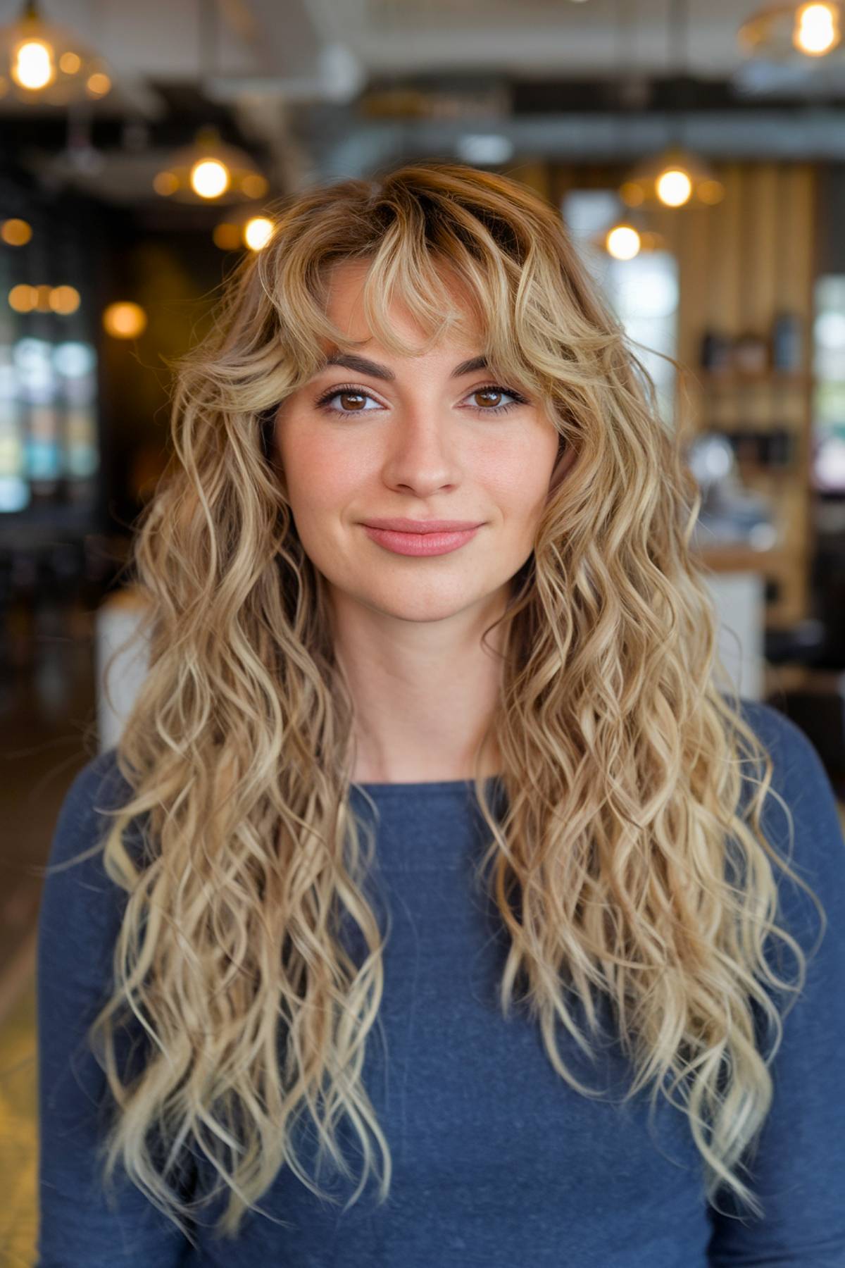Voluminous long blonde curls paired with Wispy pony for a romantic and playful finish