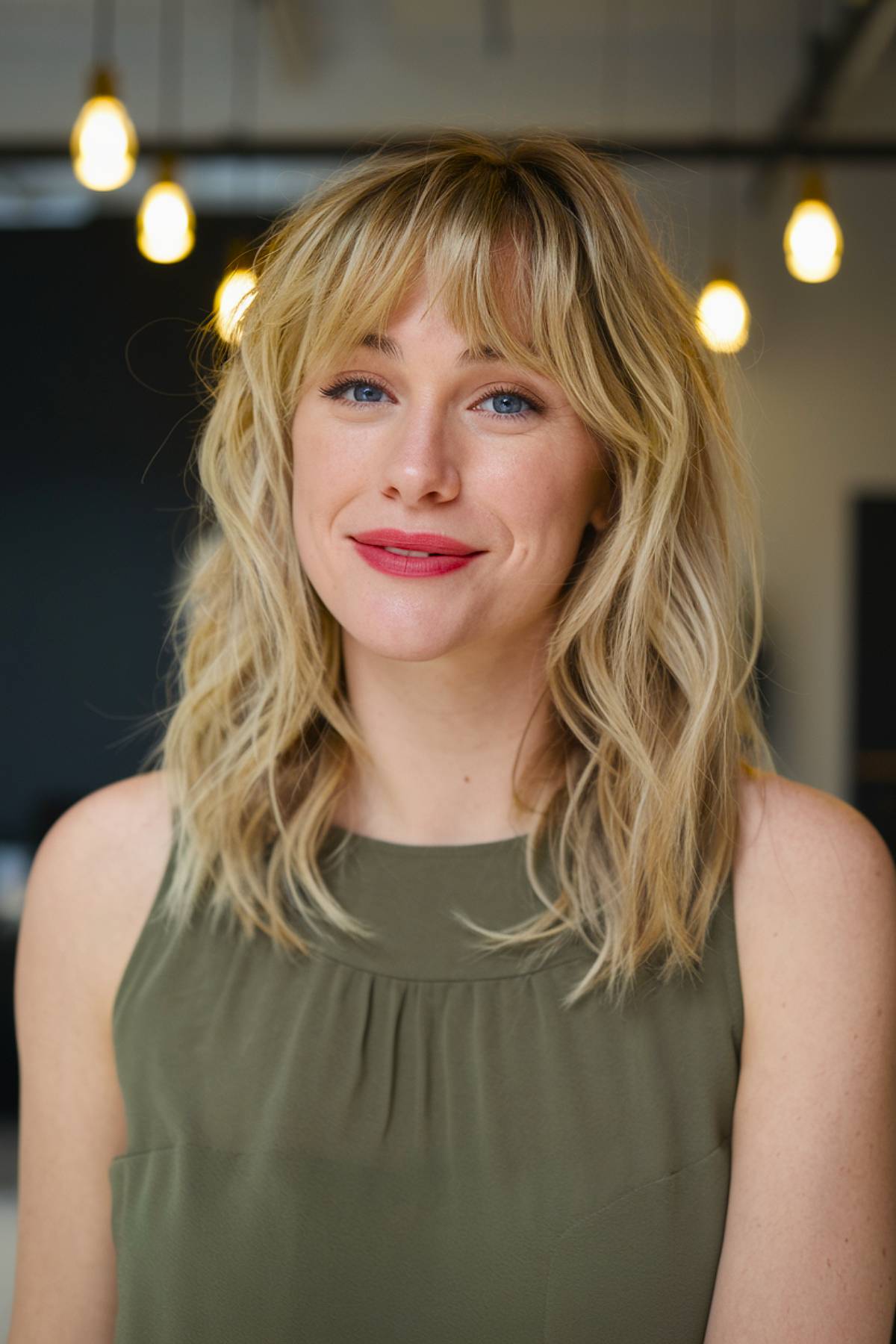 Soft, decayed blonde waves with effortless pony, which is beautifully frame the face