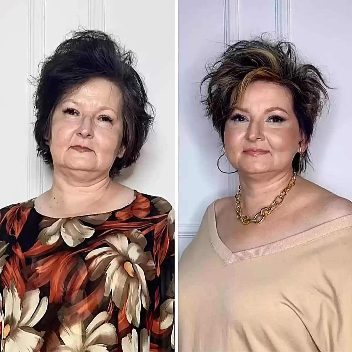 Cut a short and chaotic layer for over -size ladies between 60 years old