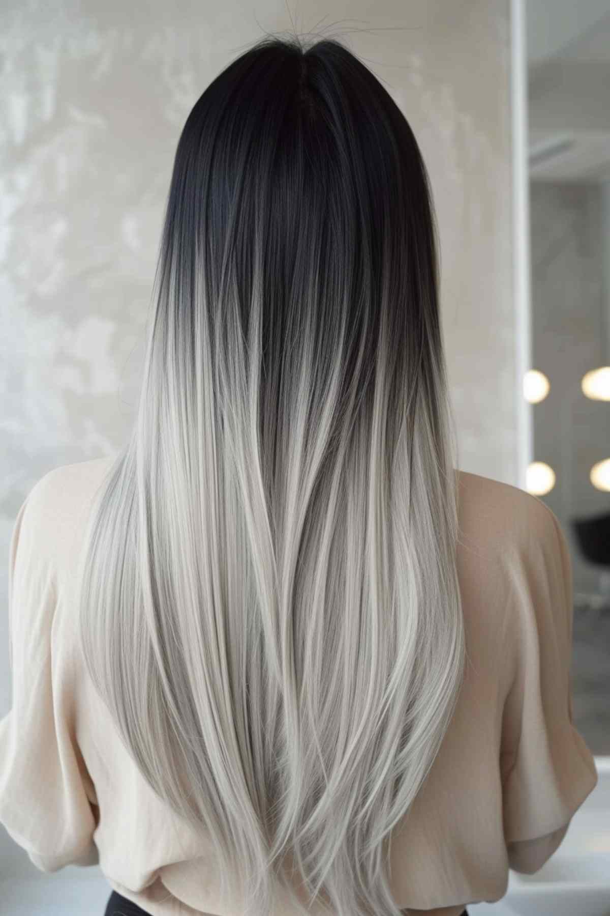 Dark black to silver ombre