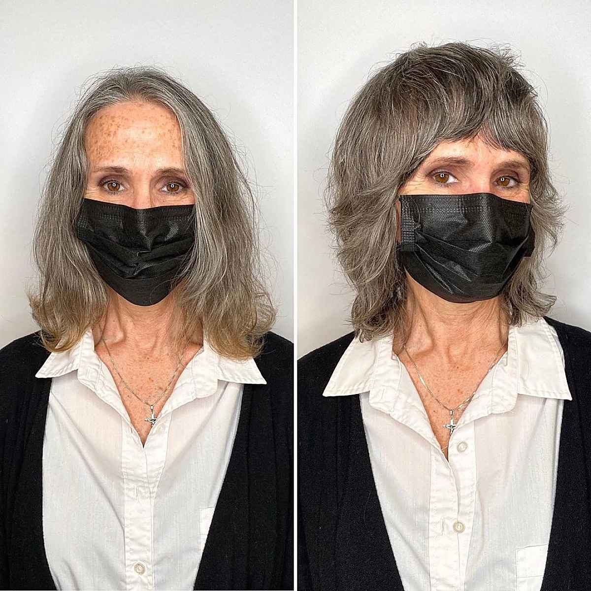 Win -length is packed with bangs for silver hair