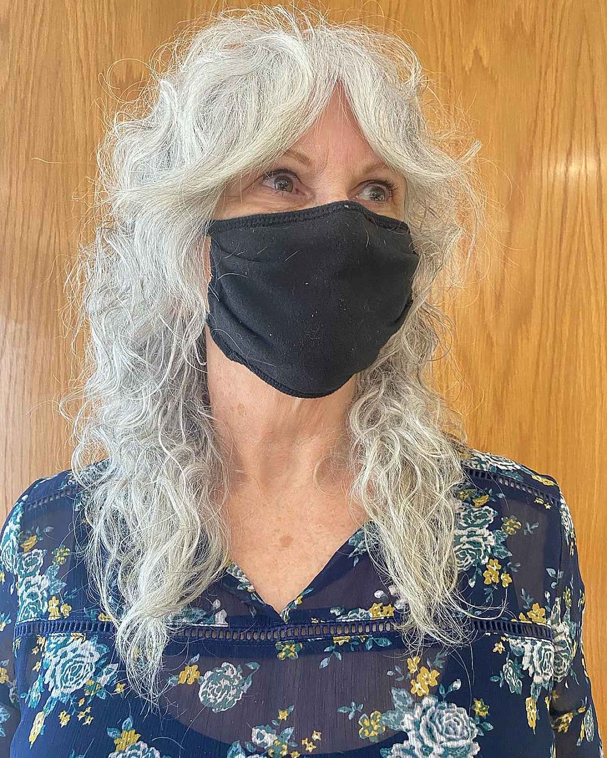Medium length with the explosions of the white hair