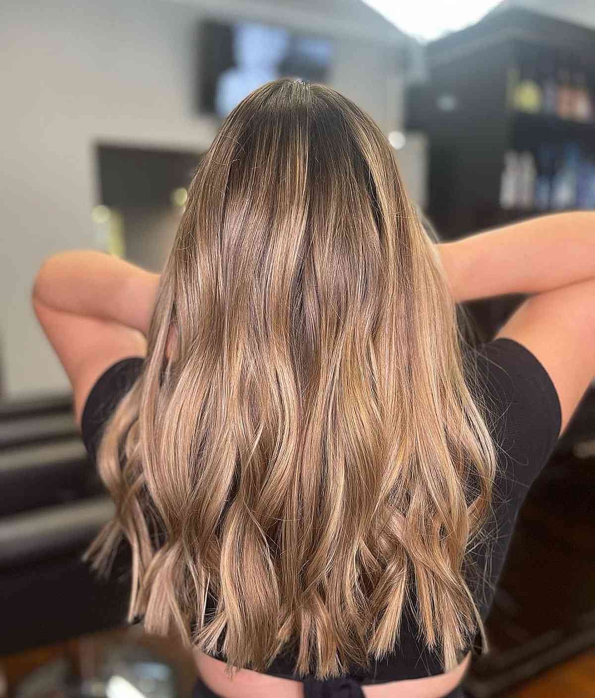 Strawberry -Beige Blonde Balayage on dark hair