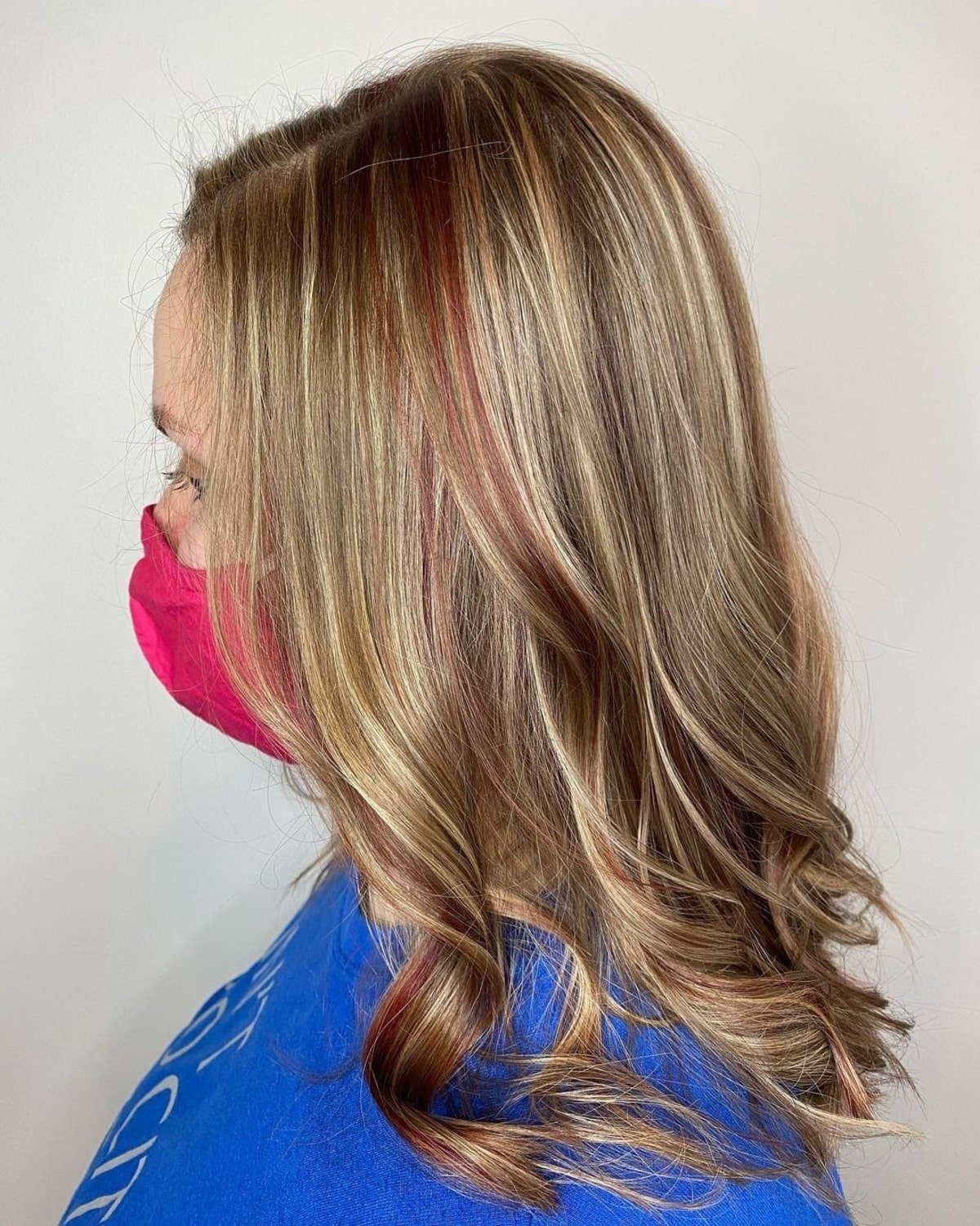 Casual lowlights on red and blonde hair