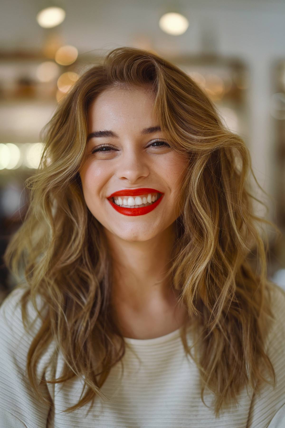 Honey -brown wavy hair