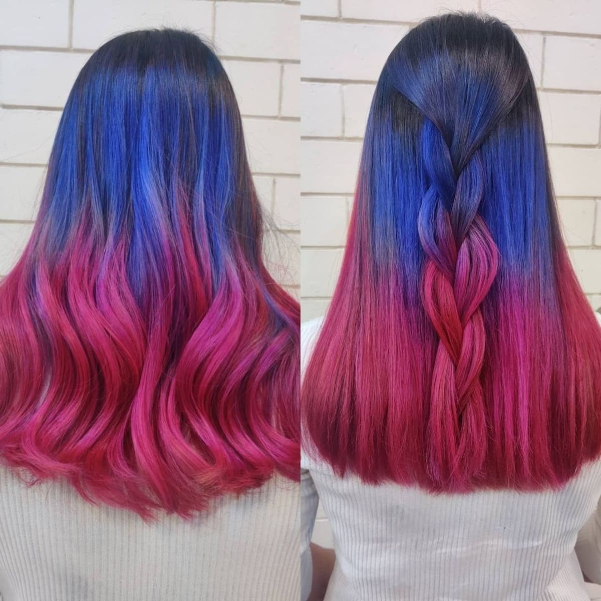 Blau bis rosa Haare Ombre