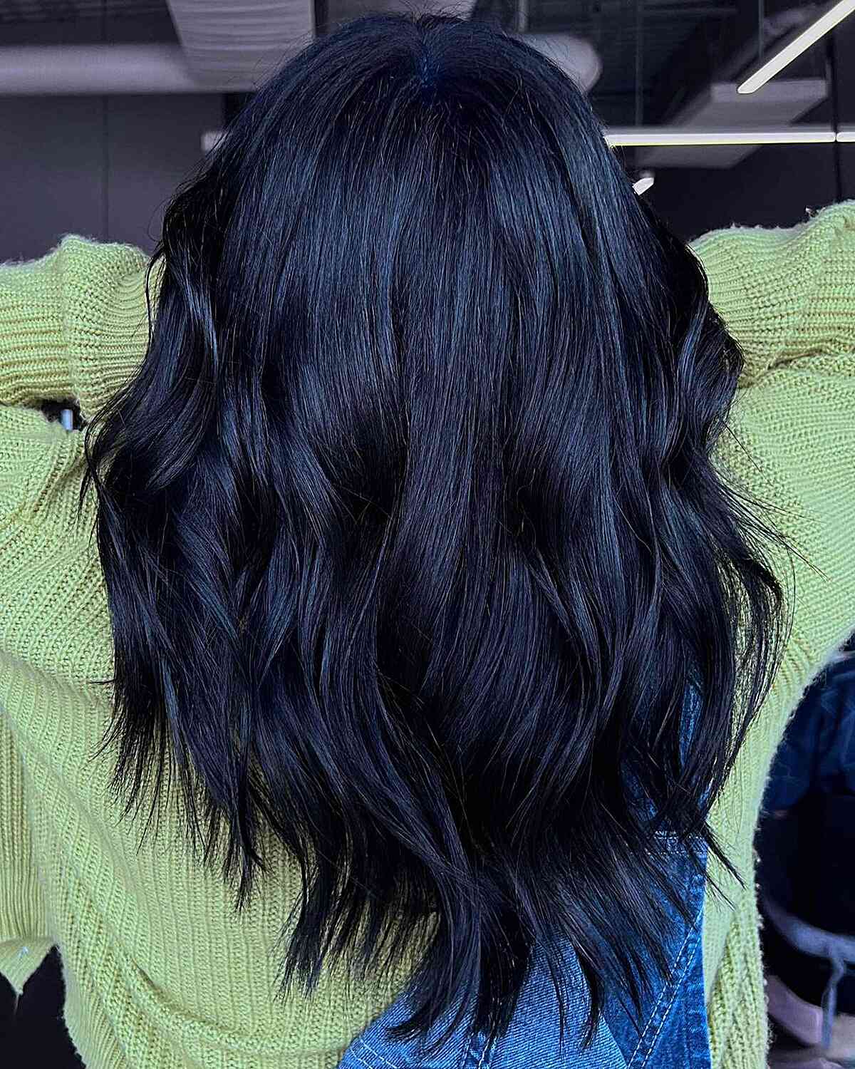 Very subtle blue tone on dark long hair