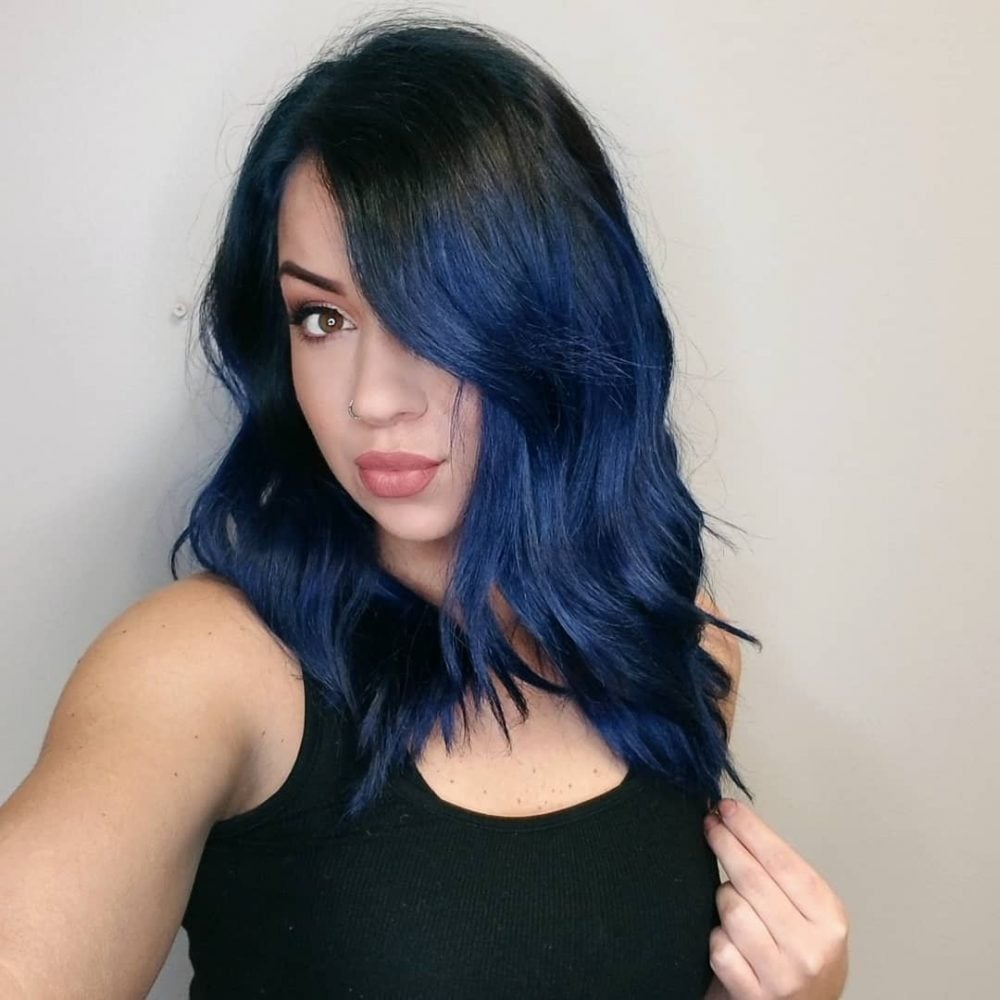 Medium -length dark blueberry hair color
