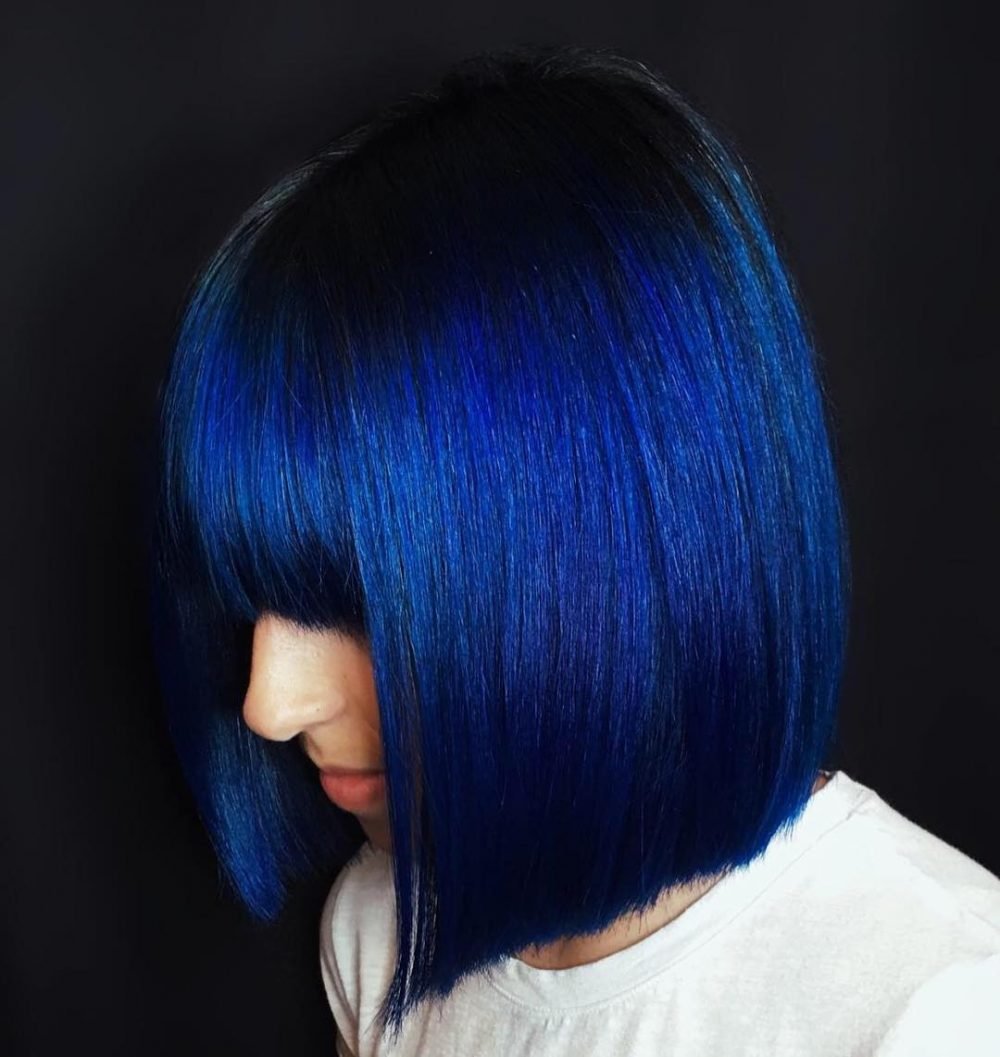 Fat and lively dark blue hair color on short hair