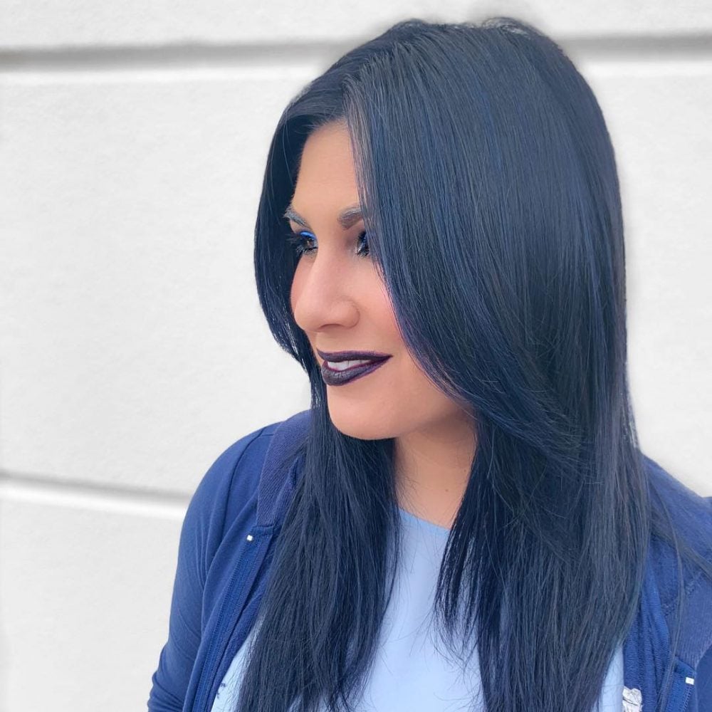 Flattering dark sapphires blue hair color