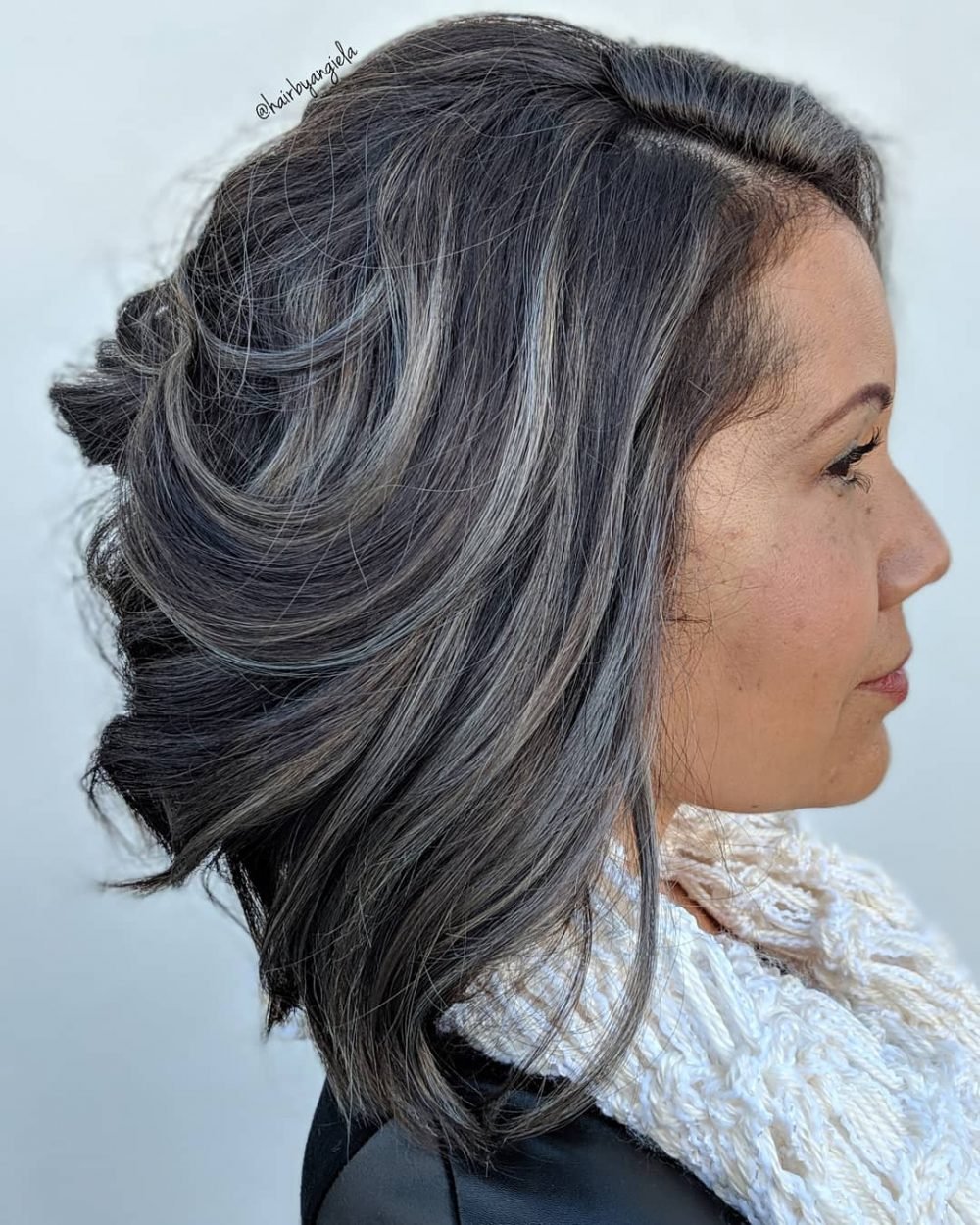 Mature dark gray and blue hair color