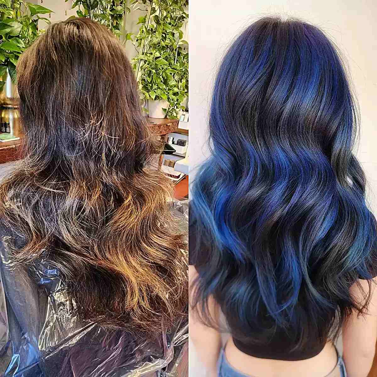 Beautiful black and dark midnight blue for women with long wavy hair