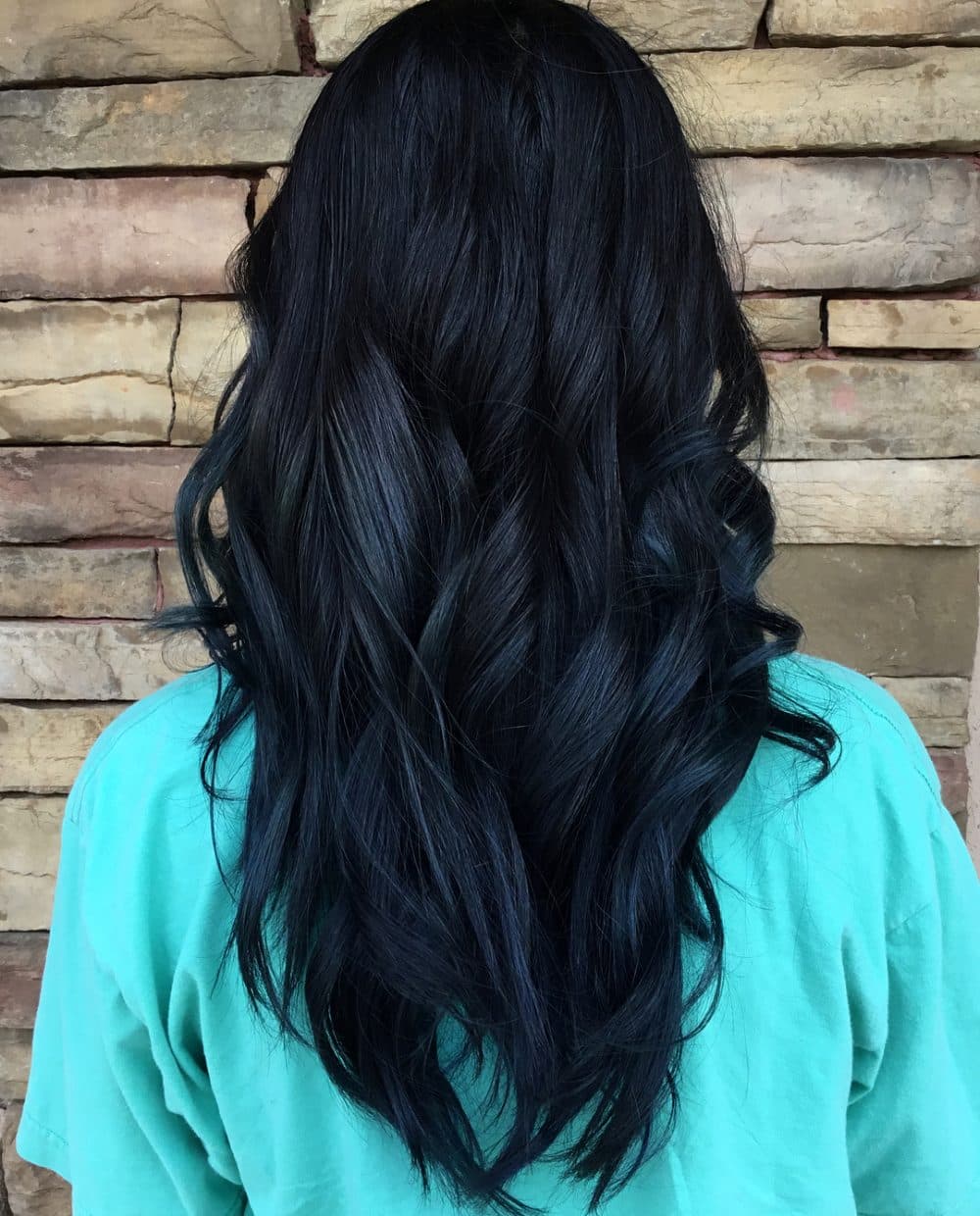 Midnight blue on long hair