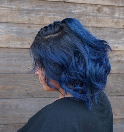 Shoulder -length blue hair
