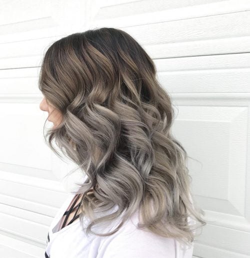 Toffee brown to gray ombré for long hair