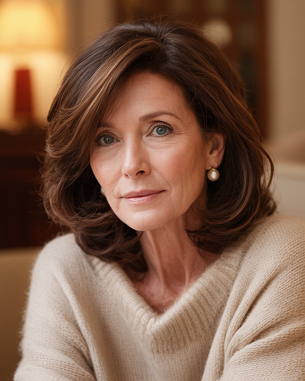 Medium -length brown hairstyle with carved layers and a winner for elegant women more than 60