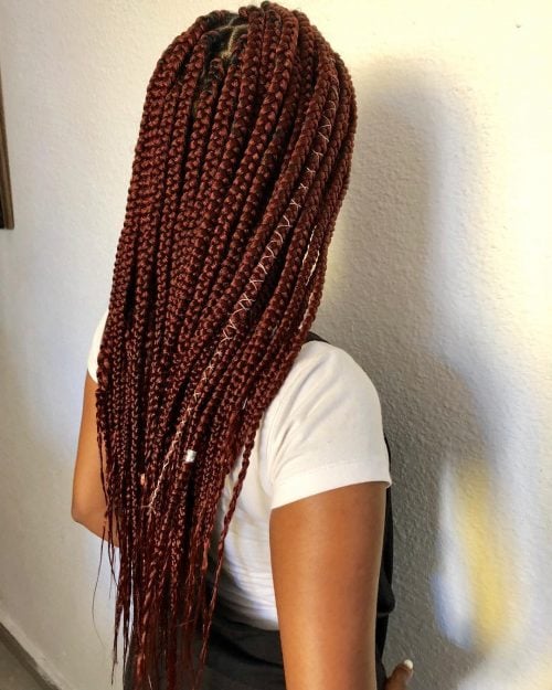 Burgundy Box Braids with a chain