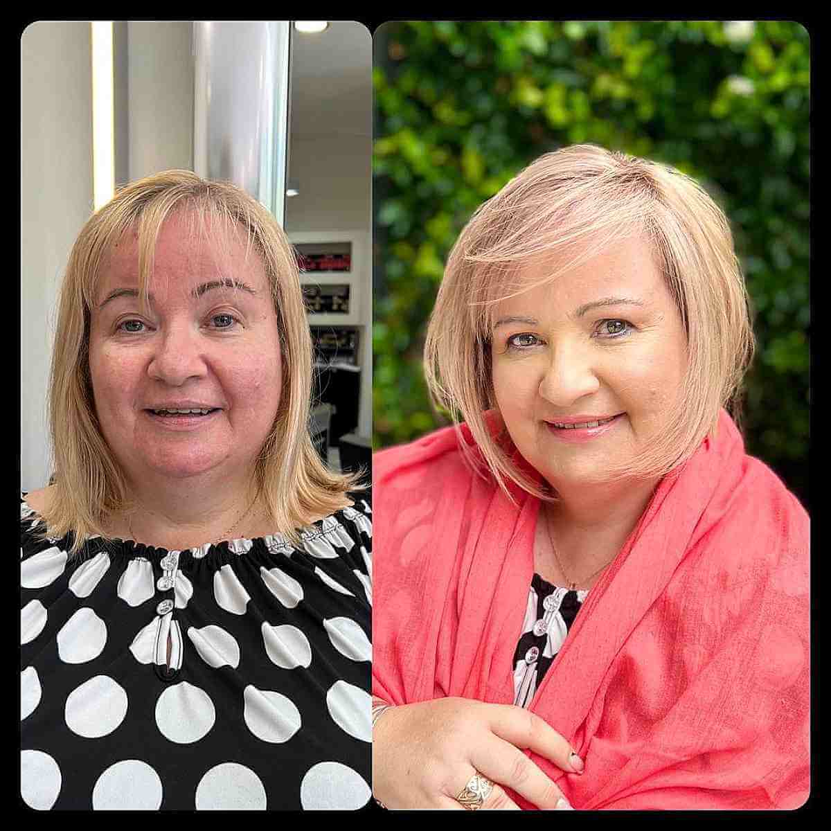 Layers of poisoning with blond face and side explosions for excessive women over 60 years