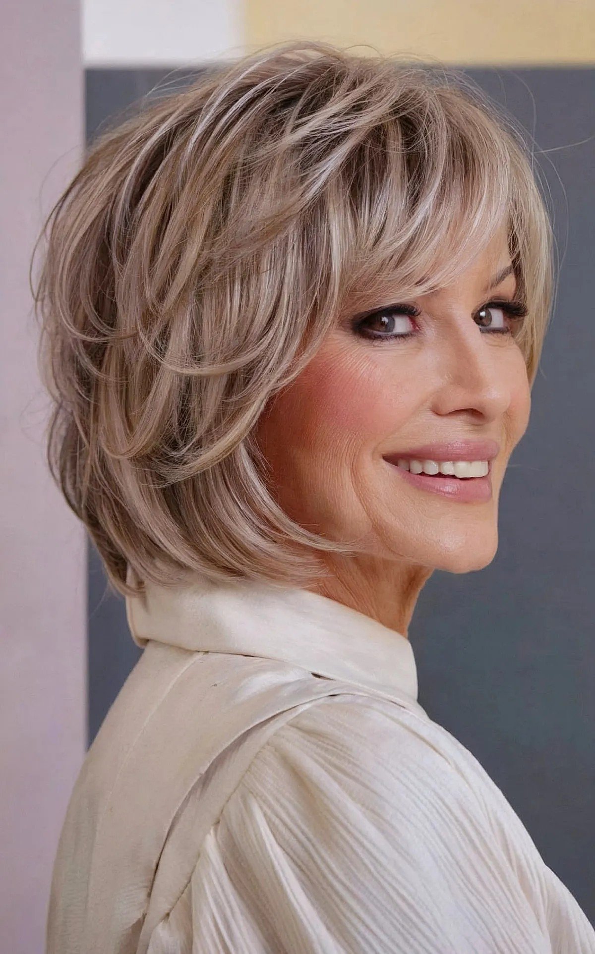 Short -length bob comes out with feathers bangs for women more than 60