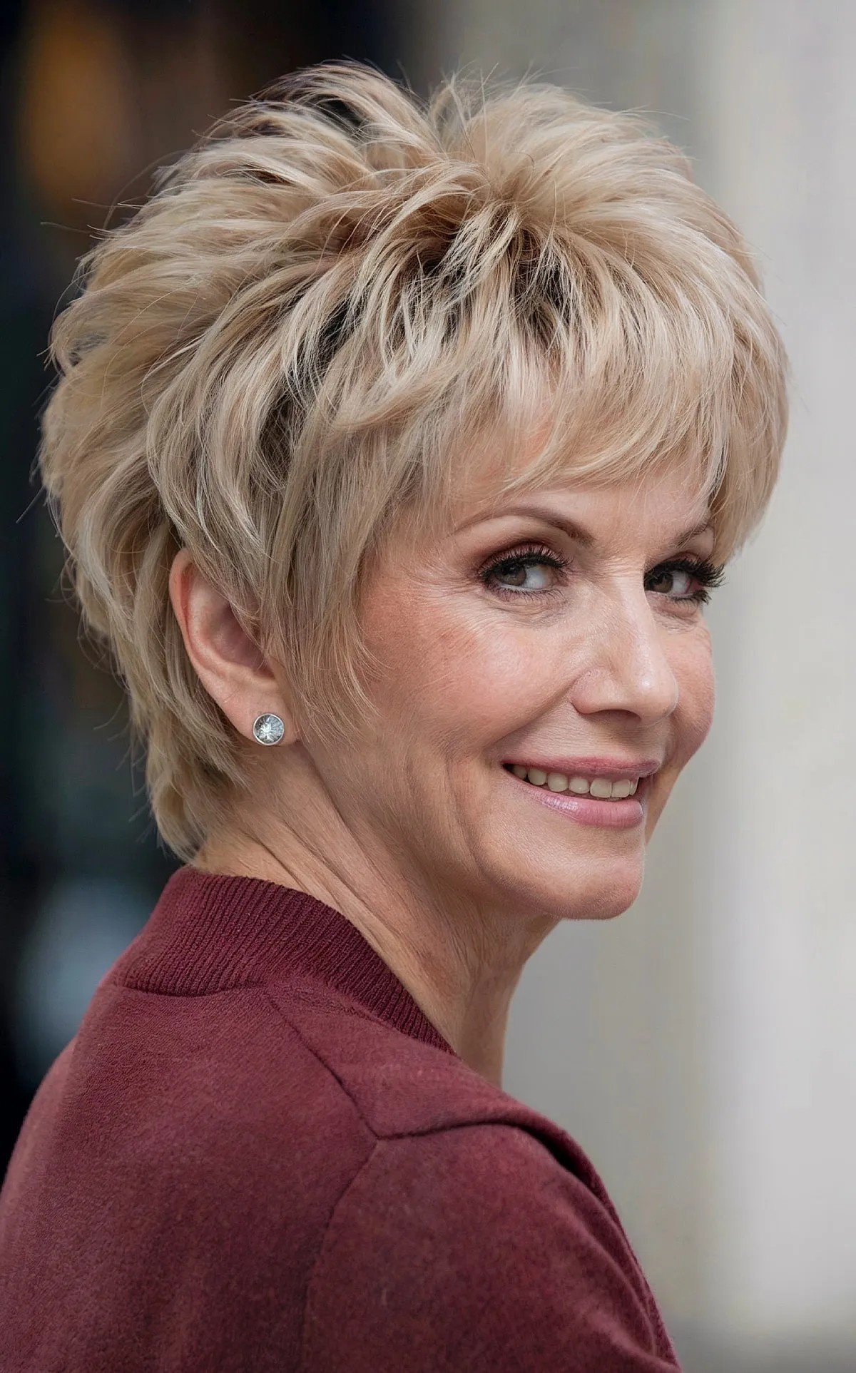 Voluminous Very Short Choppy Haircut with Side Part Bangs for Mature Ladies Over 60