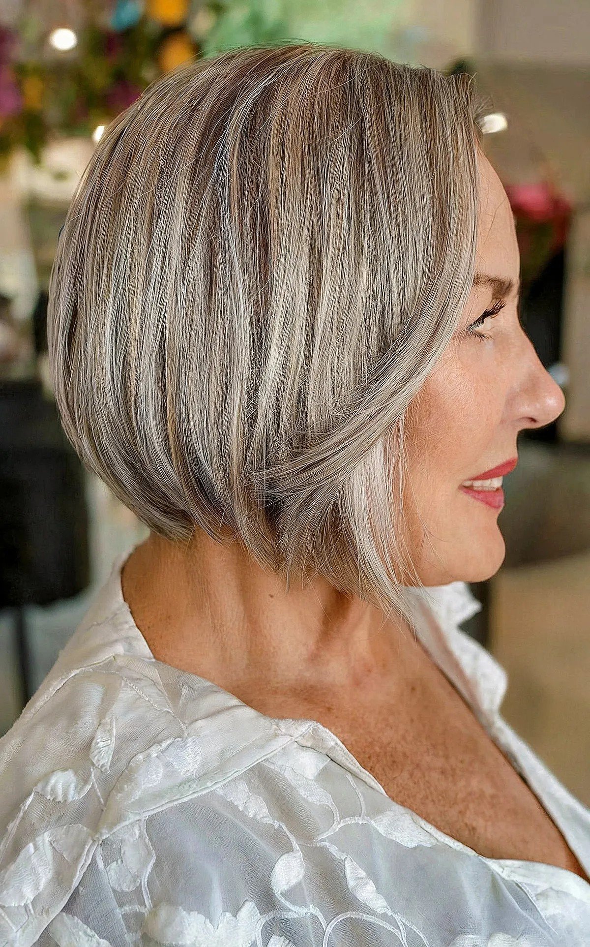 Silver Bob with Long Side Bangs for Women 60 and Up