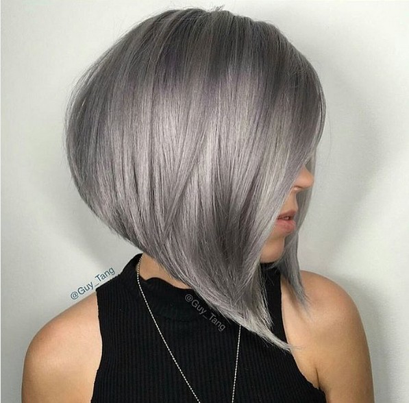 A-Line Corner Bob with gray hair color