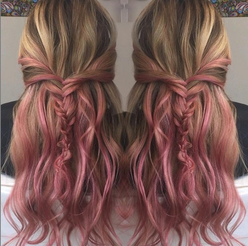 Ash brown and pink hair