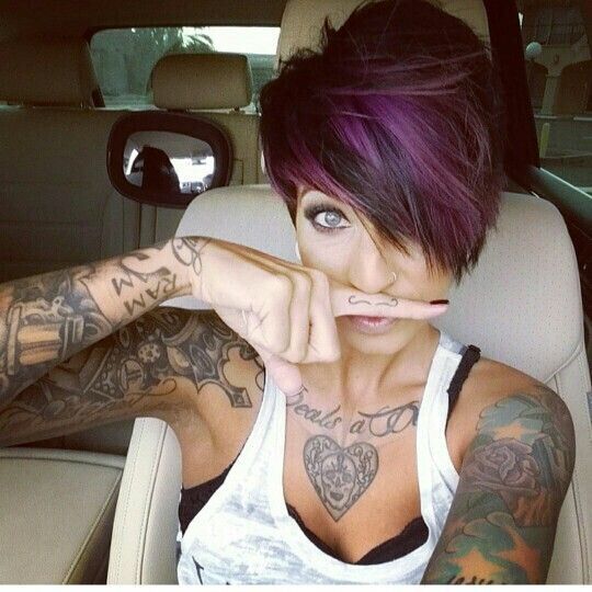 Long pixy hair cutting asymmetric with purple hair