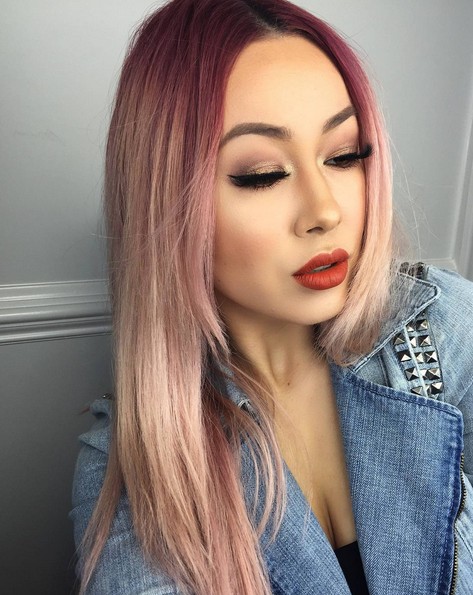 Non -medium, medium straight hairstyles with blush color - pink color