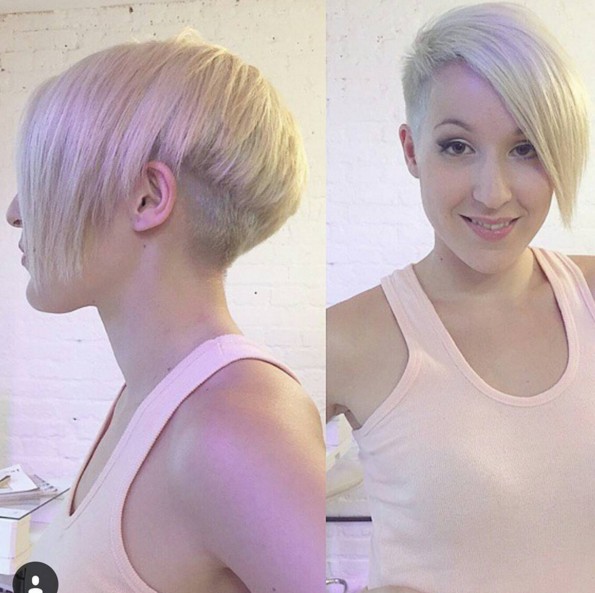 Non -equivalent hairstyle with long side bangs - straight short haircut