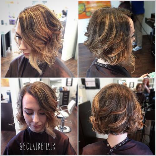 Women, asymmetric, wavy bob hairstyle for women